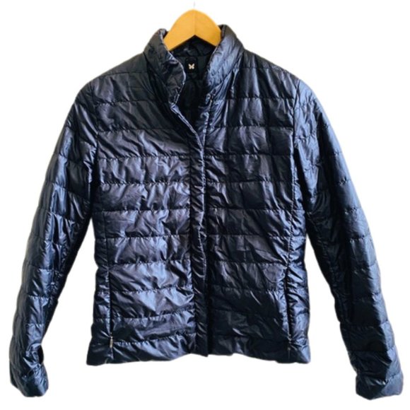 MaxMara dark blue lightweight down jacket, water repellant & hidden hood (XS, 0) - Picture 1 of 11